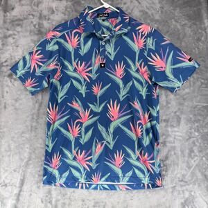 Bad Birdie Men's Short Sleeve Polo Shirt Floral Bird of Paradise Print Size S